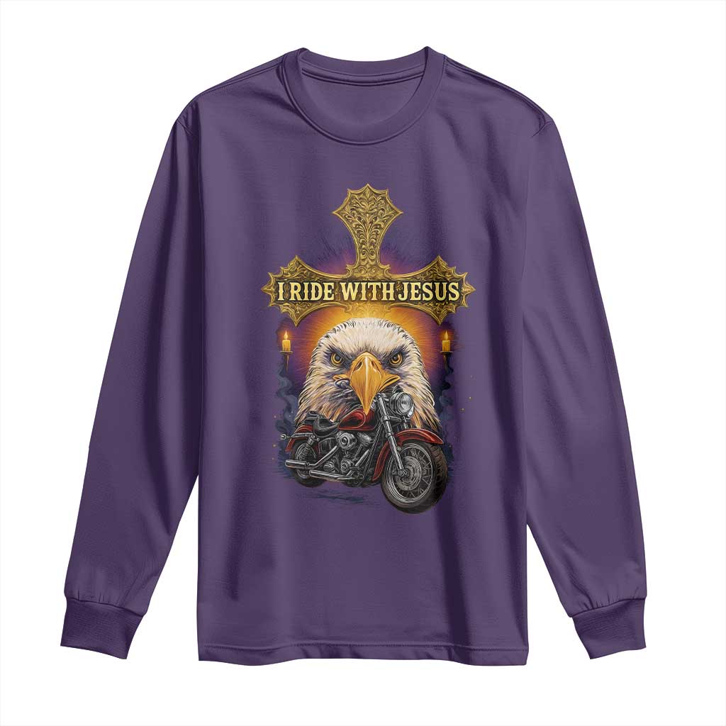 Christian Biker I Ride With Jesus Long Sleeve Shirt Religious Faith Motorcycle Rider Eagle - Wonder Print Shop