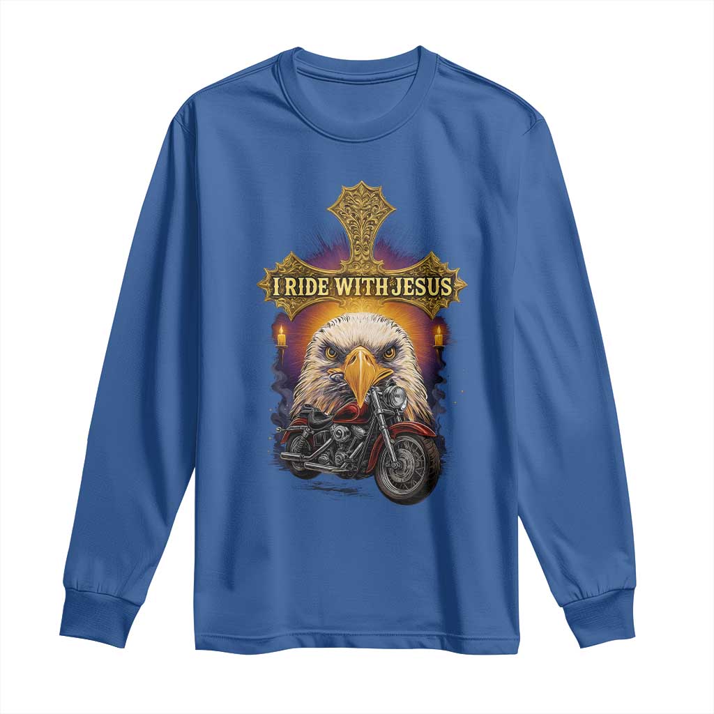 Christian Biker I Ride With Jesus Long Sleeve Shirt Religious Faith Motorcycle Rider Eagle - Wonder Print Shop