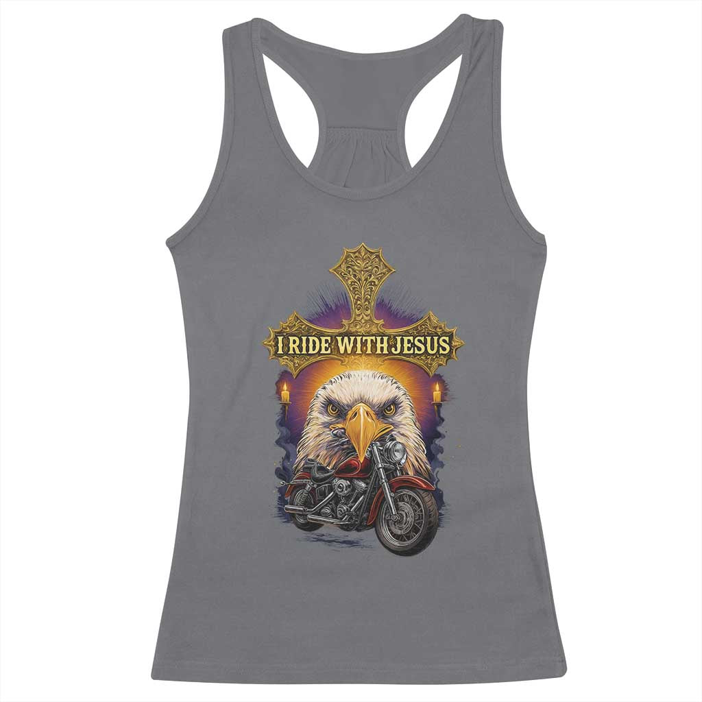 Christian Biker I Ride With Jesus Racerback Tank Top Religious Faith Motorcycle Rider Eagle - Wonder Print Shop