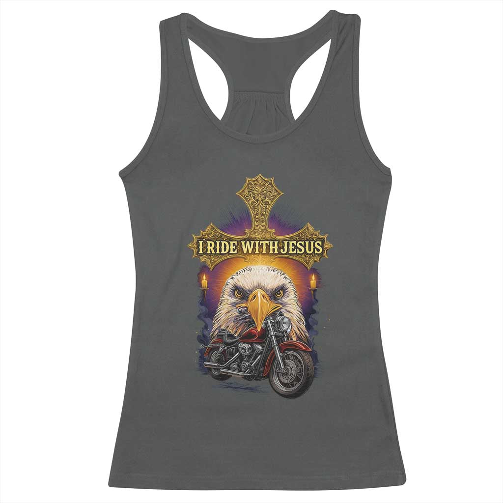 Christian Biker I Ride With Jesus Racerback Tank Top Religious Faith Motorcycle Rider Eagle - Wonder Print Shop