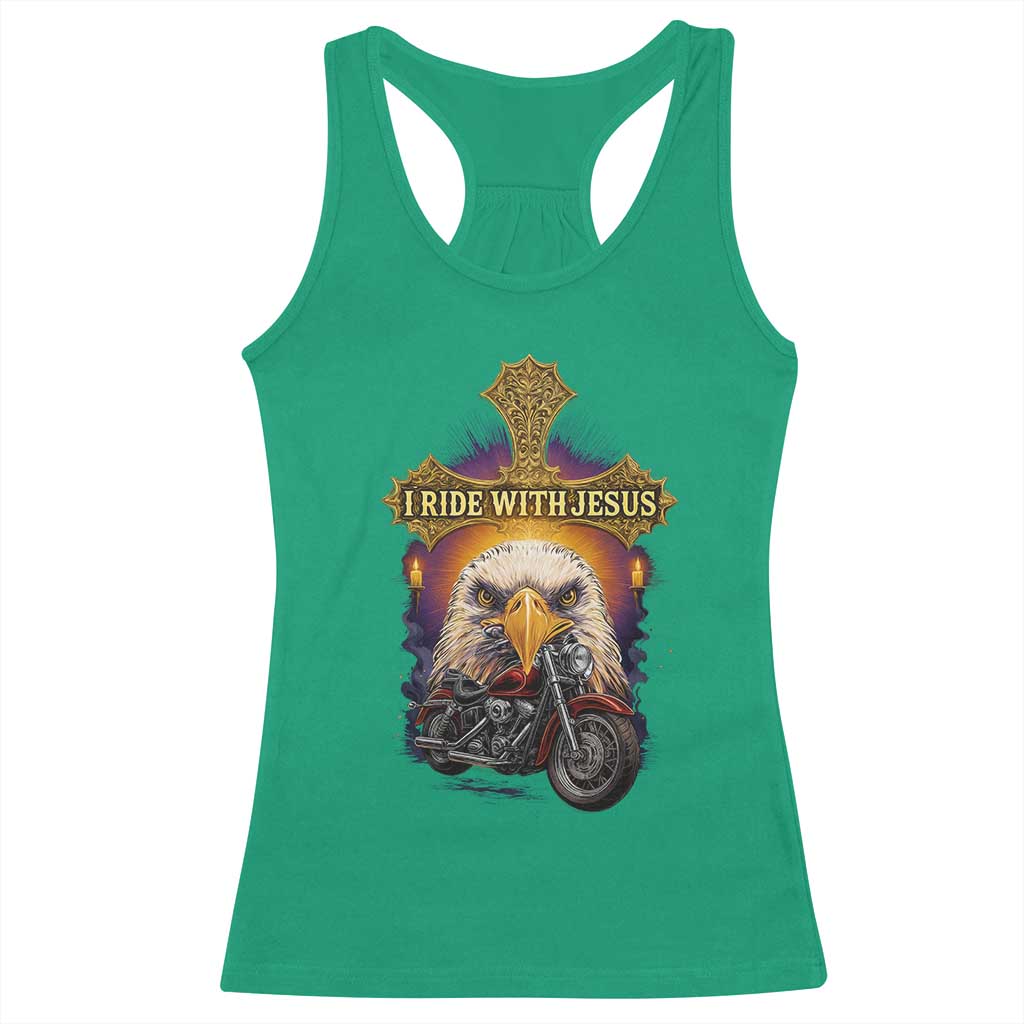 Christian Biker I Ride With Jesus Racerback Tank Top Religious Faith Motorcycle Rider Eagle - Wonder Print Shop