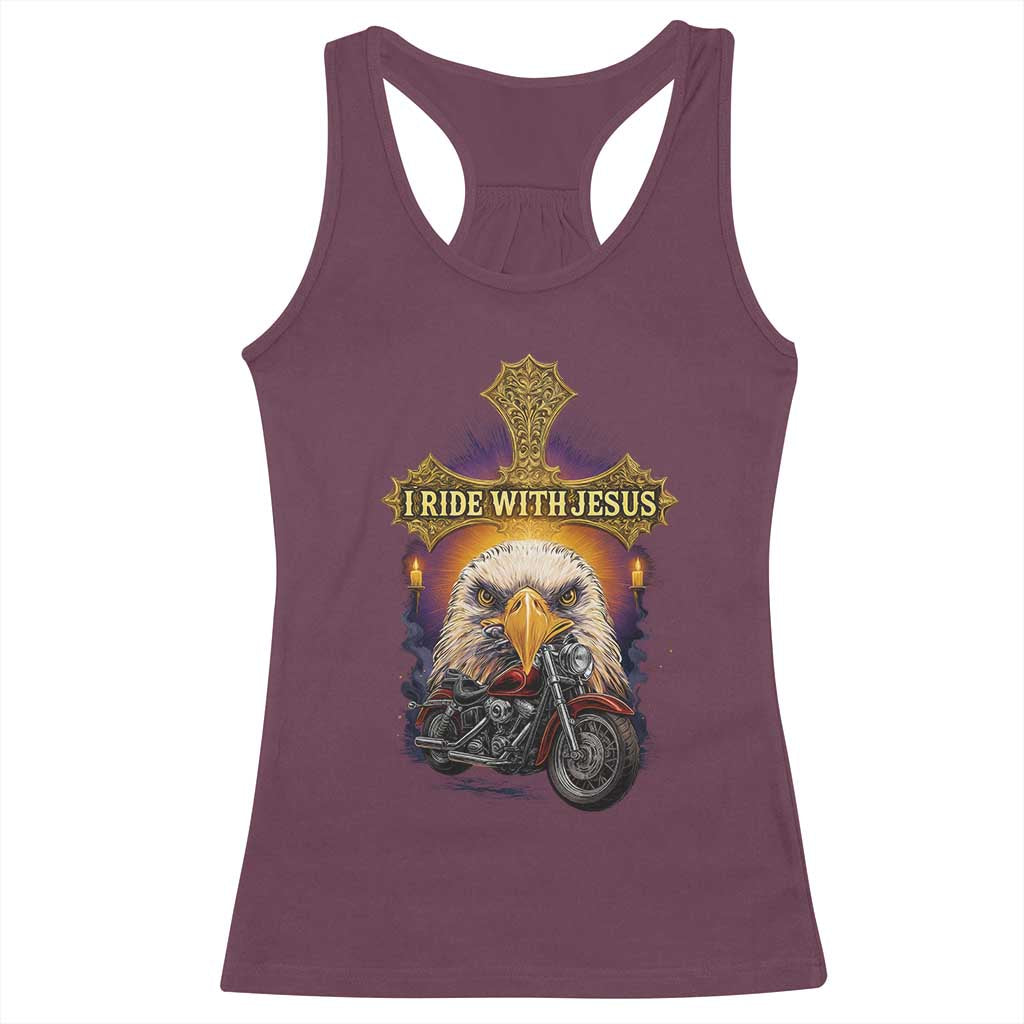 Christian Biker I Ride With Jesus Racerback Tank Top Religious Faith Motorcycle Rider Eagle - Wonder Print Shop