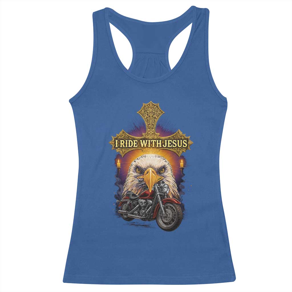 Christian Biker I Ride With Jesus Racerback Tank Top Religious Faith Motorcycle Rider Eagle - Wonder Print Shop