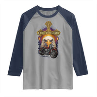 Christian Biker I Ride With Jesus Raglan Shirt Religious Faith Motorcycle Rider Eagle - Wonder Print Shop