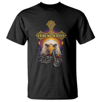 Christian Biker I Ride With Jesus T Shirt Religious Faith Motorcycle Rider Eagle - Wonder Print Shop