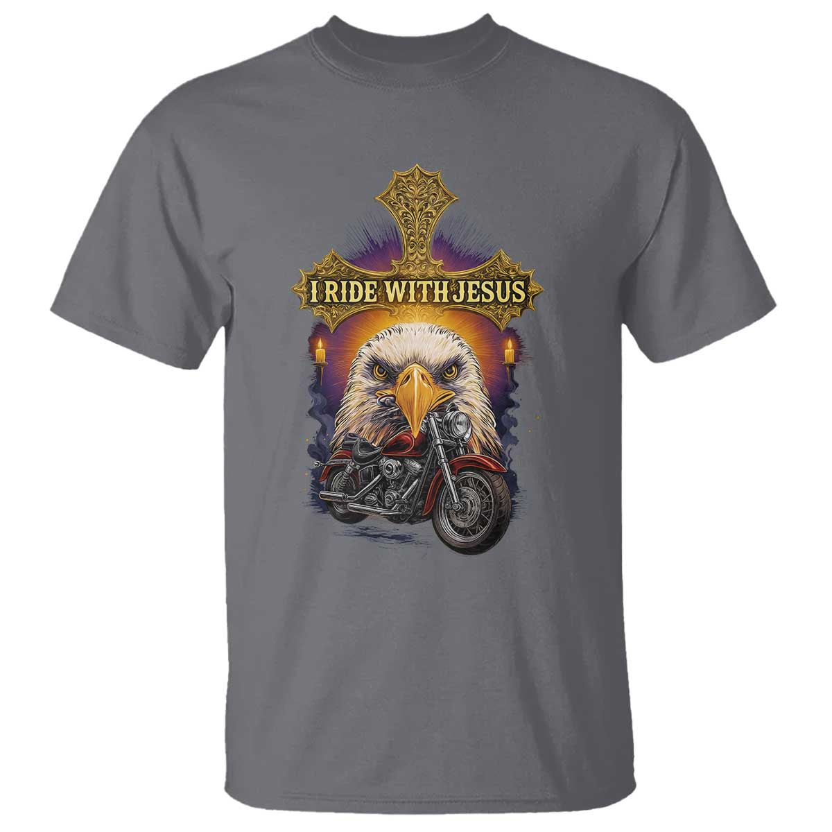 Christian Biker I Ride With Jesus T Shirt Religious Faith Motorcycle Rider Eagle - Wonder Print Shop