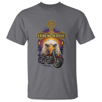Christian Biker I Ride With Jesus T Shirt Religious Faith Motorcycle Rider Eagle - Wonder Print Shop