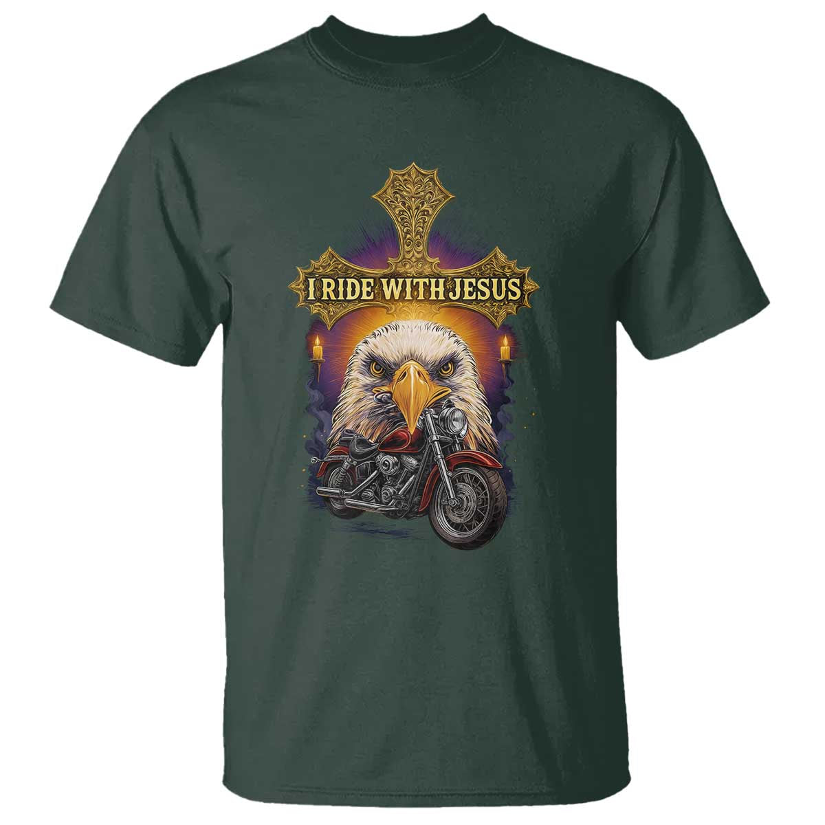 Christian Biker I Ride With Jesus T Shirt Religious Faith Motorcycle Rider Eagle - Wonder Print Shop