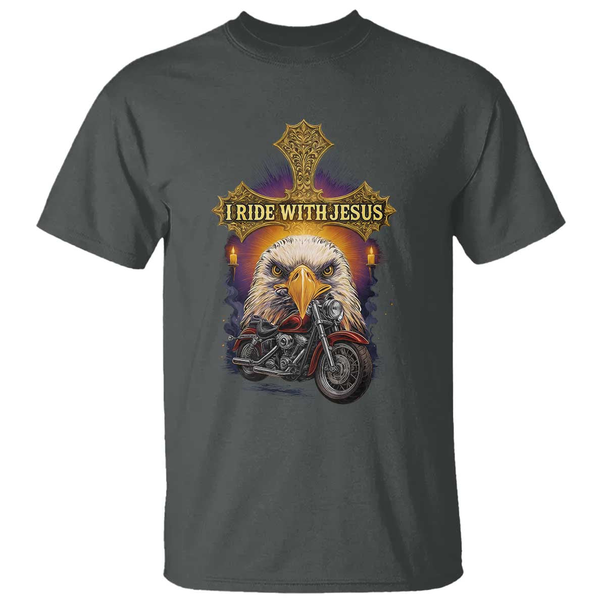 Christian Biker I Ride With Jesus T Shirt Religious Faith Motorcycle Rider Eagle - Wonder Print Shop