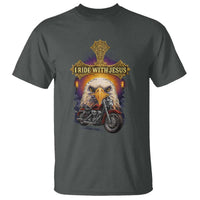 Christian Biker I Ride With Jesus T Shirt Religious Faith Motorcycle Rider Eagle - Wonder Print Shop