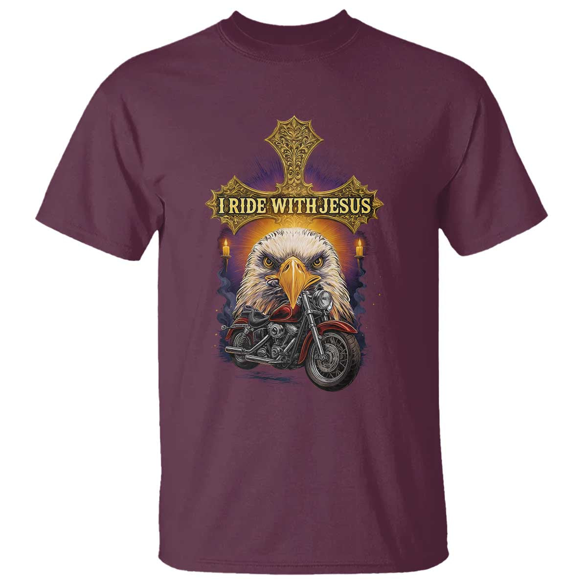 Christian Biker I Ride With Jesus T Shirt Religious Faith Motorcycle Rider Eagle - Wonder Print Shop