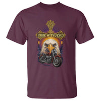 Christian Biker I Ride With Jesus T Shirt Religious Faith Motorcycle Rider Eagle - Wonder Print Shop