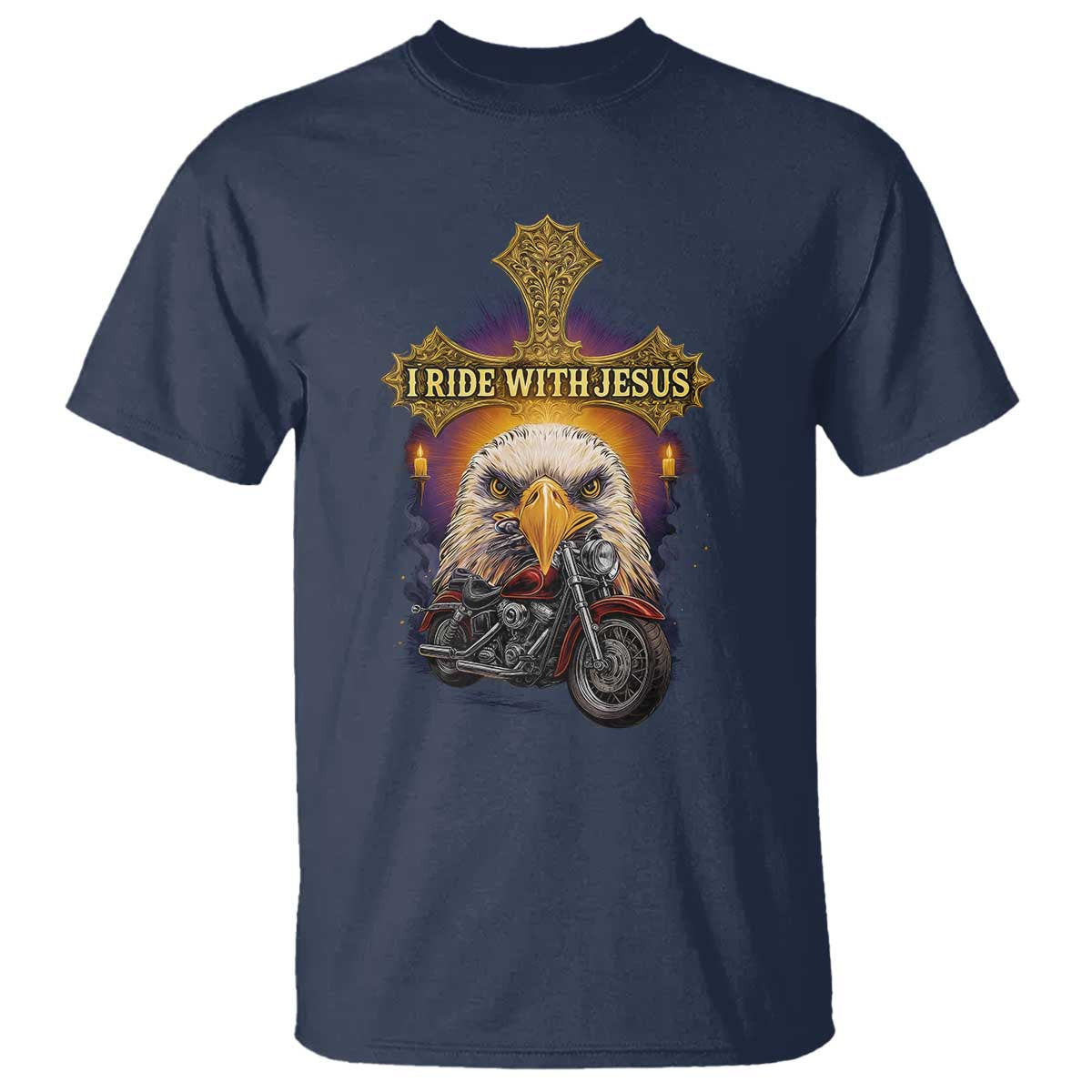 Christian Biker I Ride With Jesus T Shirt Religious Faith Motorcycle Rider Eagle - Wonder Print Shop