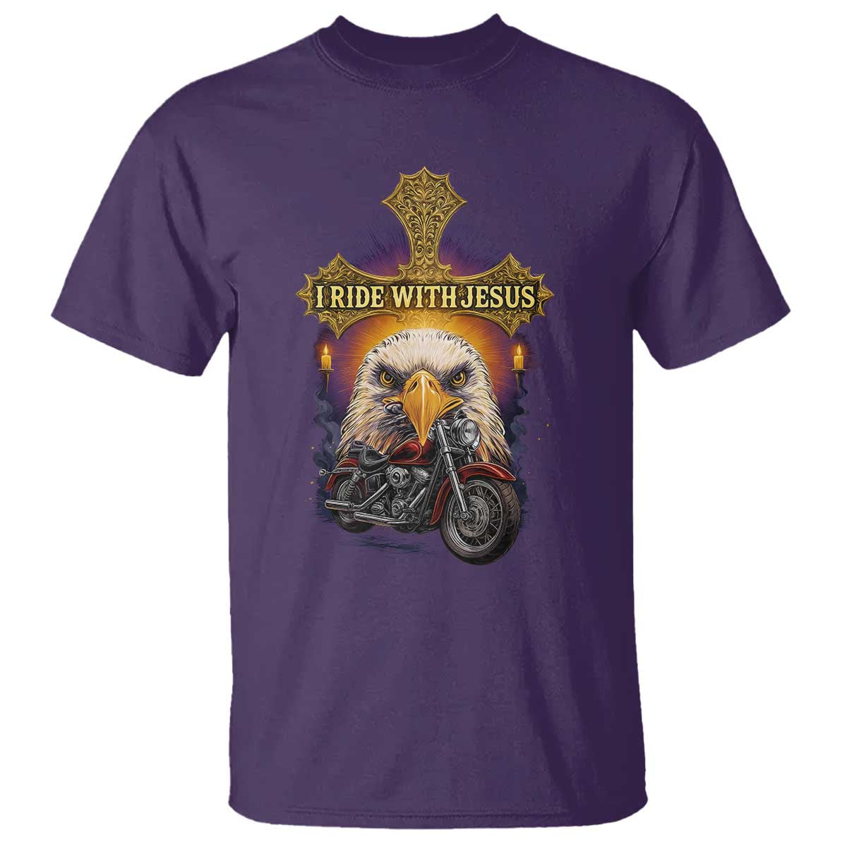 Christian Biker I Ride With Jesus T Shirt Religious Faith Motorcycle Rider Eagle - Wonder Print Shop