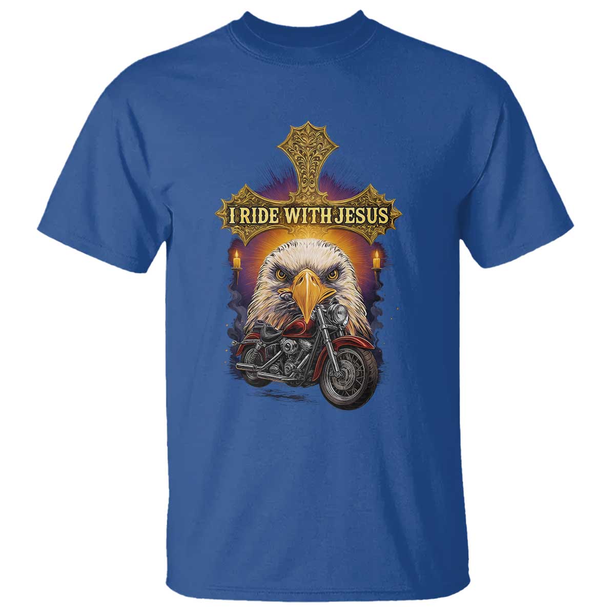 Christian Biker I Ride With Jesus T Shirt Religious Faith Motorcycle Rider Eagle - Wonder Print Shop