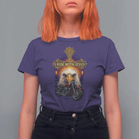 Christian Biker I Ride With Jesus T Shirt For Women Religious Faith Motorcycle Rider Eagle - Wonder Print Shop
