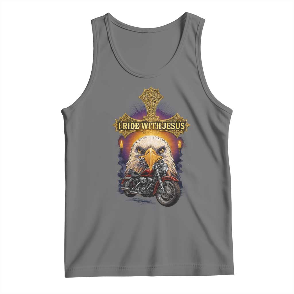 Christian Biker I Ride With Jesus Tank Top Religious Faith Motorcycle Rider Eagle - Wonder Print Shop