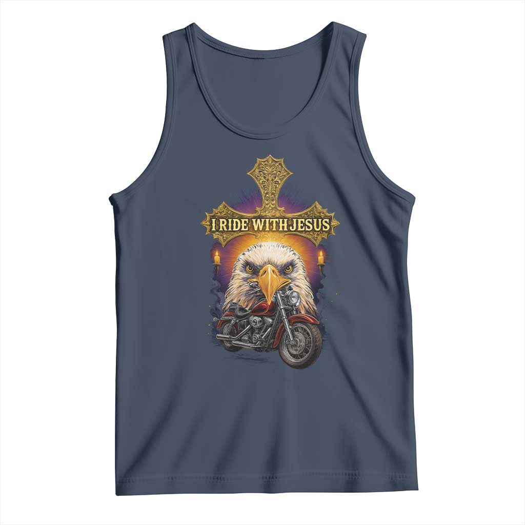 Christian Biker I Ride With Jesus Tank Top Religious Faith Motorcycle Rider Eagle - Wonder Print Shop