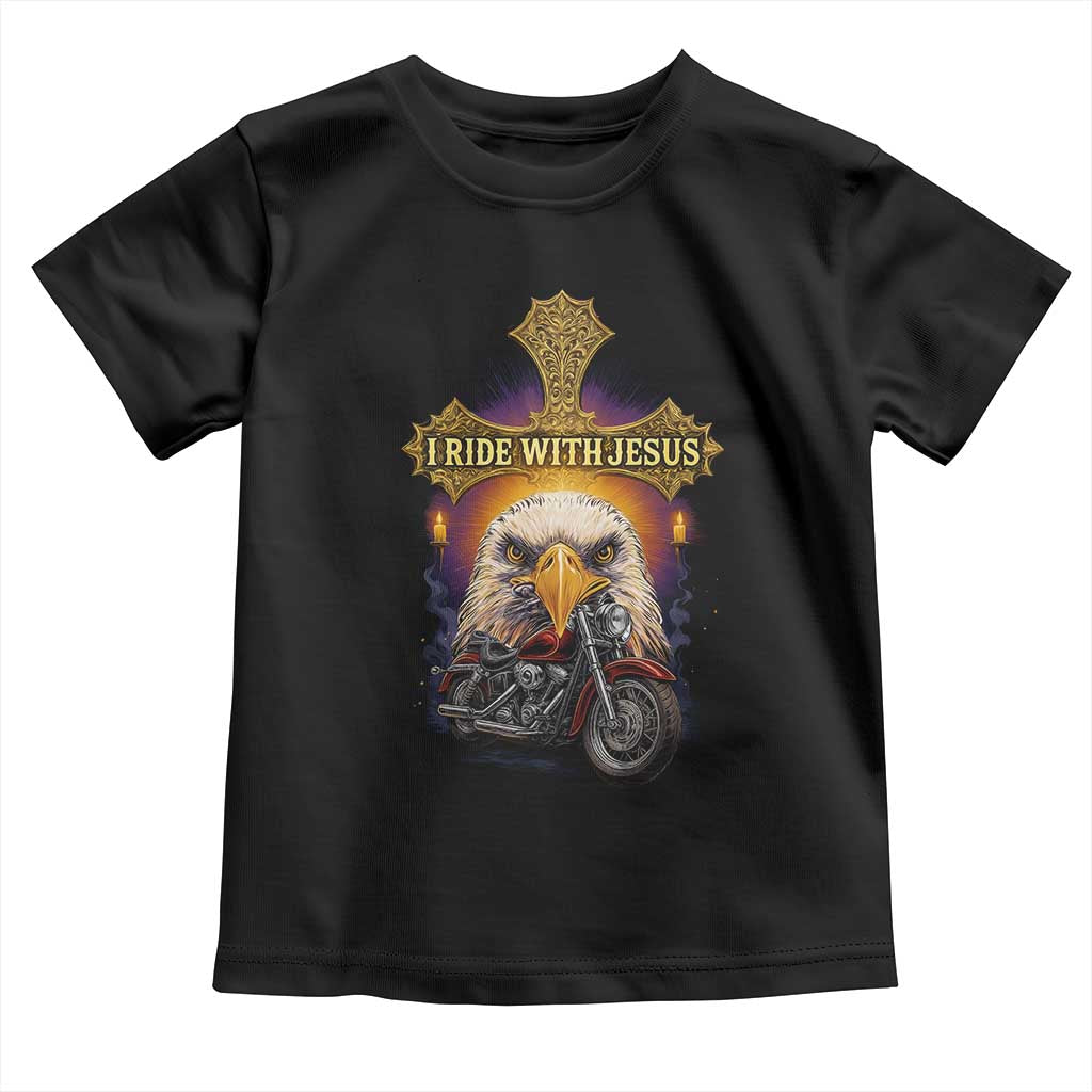 Christian Biker I Ride With Jesus Toddler T Shirt Religious Faith Motorcycle Rider Eagle - Wonder Print Shop
