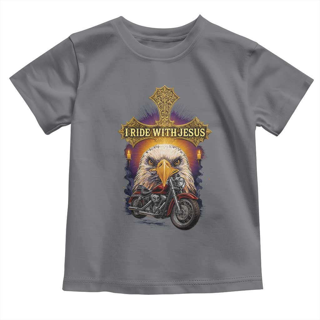 Christian Biker I Ride With Jesus Toddler T Shirt Religious Faith Motorcycle Rider Eagle - Wonder Print Shop