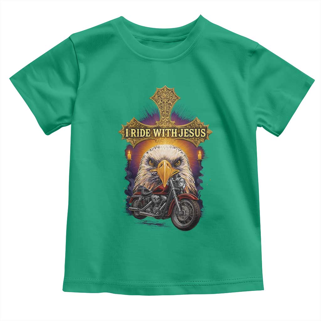 Christian Biker I Ride With Jesus Toddler T Shirt Religious Faith Motorcycle Rider Eagle - Wonder Print Shop