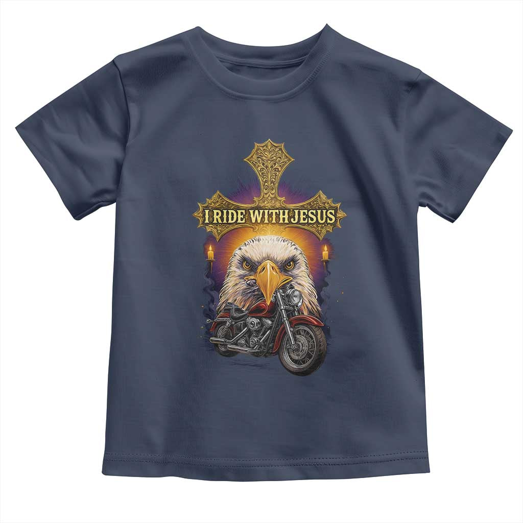 Christian Biker I Ride With Jesus Toddler T Shirt Religious Faith Motorcycle Rider Eagle - Wonder Print Shop