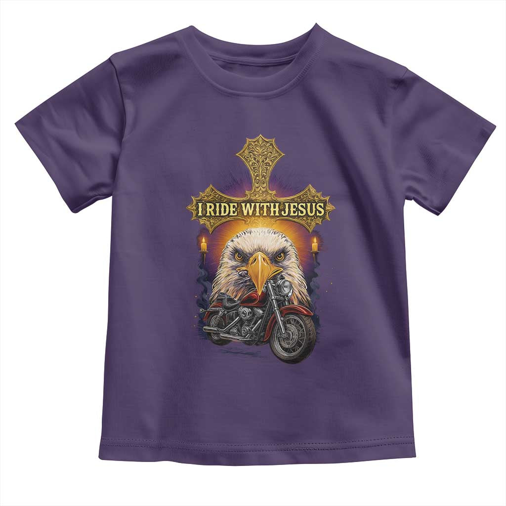 Christian Biker I Ride With Jesus Toddler T Shirt Religious Faith Motorcycle Rider Eagle - Wonder Print Shop