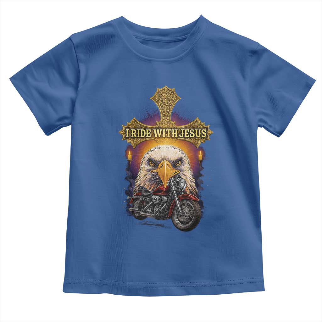 Christian Biker I Ride With Jesus Toddler T Shirt Religious Faith Motorcycle Rider Eagle - Wonder Print Shop