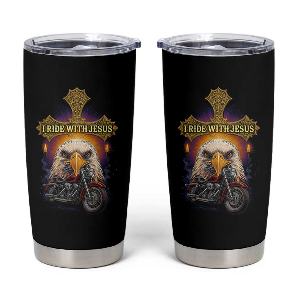 Christian Biker I Ride With Jesus Tumbler Cup Religious Faith Motorcycle Rider Eagle - Wonder Print Shop
