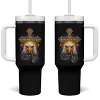 Christian Biker I Ride With Jesus Tumbler With Handle Religious Faith Motorcycle Rider Eagle - Wonder Print Shop