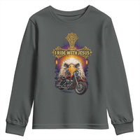 Christian Biker I Ride With Jesus Youth Sweatshirt Religious Faith Motorcycle Rider Eagle - Wonder Print Shop