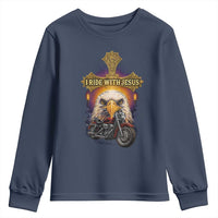 Christian Biker I Ride With Jesus Youth Sweatshirt Religious Faith Motorcycle Rider Eagle - Wonder Print Shop