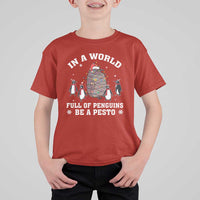 Funny Pesto Christmas Penguin T Shirt For Kid In A World Full Of Penguins Be A Pesto Xmas Santa Hat - Wonder Print Shop