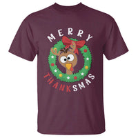 Funny Thanksgiving Christmas T Shirt Merry Thanksmas Turkey Reindeer Antler - Wonder Print Shop
