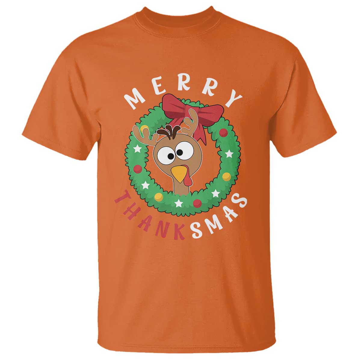 Funny Thanksgiving Christmas T Shirt Merry Thanksmas Turkey Reindeer Antler - Wonder Print Shop