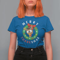 Funny Thanksgiving Christmas T Shirt For Women Merry Thanksmas Turkey Reindeer Antler - Wonder Print Shop