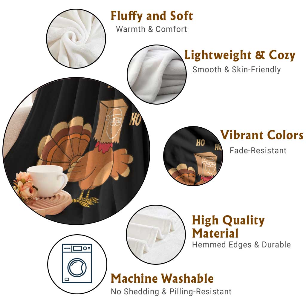 Funny Thanksgiving Christmas Triple Ho Santa Turkey Throw Blanket - Wonder Print Shop