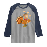 Funny Thanksgiving Christmas Triple Ho Santa Turkey Raglan Shirt - Wonder Print Shop