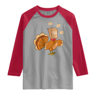 Funny Thanksgiving Christmas Triple Ho Santa Turkey Raglan Shirt - Wonder Print Shop