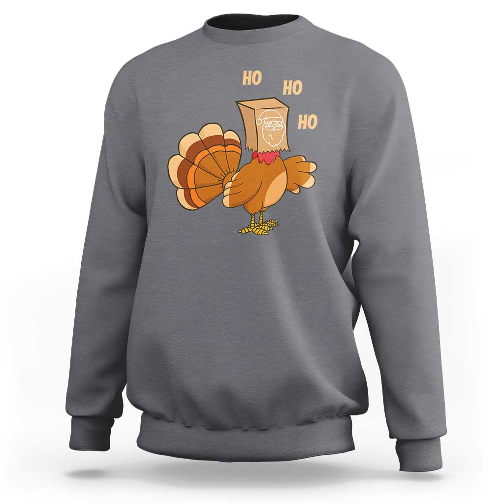 Funny Thanksgiving Christmas Triple Ho Santa Turkey Sweatshirt - Wonder Print Shop