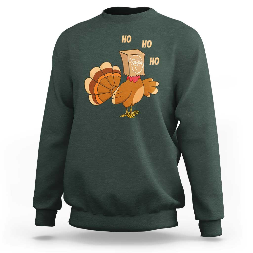 Funny Thanksgiving Christmas Triple Ho Santa Turkey Sweatshirt - Wonder Print Shop