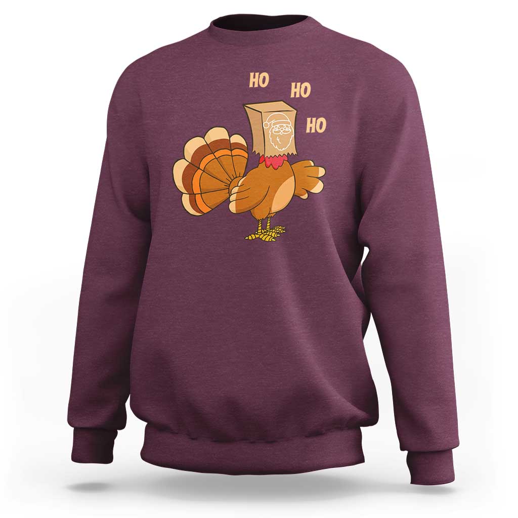 Funny Thanksgiving Christmas Triple Ho Santa Turkey Sweatshirt - Wonder Print Shop
