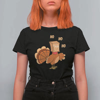 Funny Thanksgiving Christmas Triple Ho Santa Turkey T Shirt For Women - Wonder Print Shop