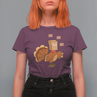Funny Thanksgiving Christmas Triple Ho Santa Turkey T Shirt For Women - Wonder Print Shop