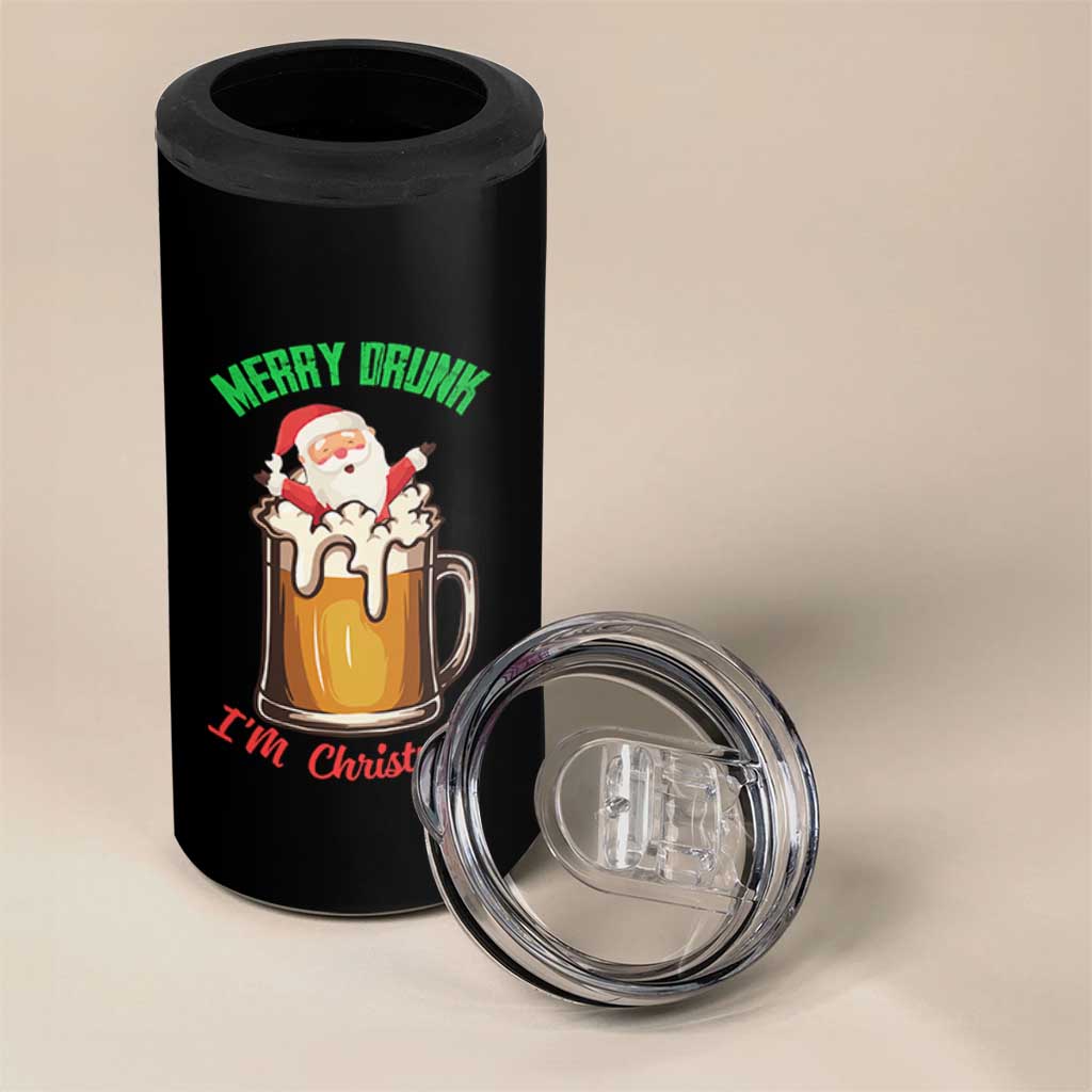 Funny Christmas Beer 4 in 1 Can Cooler Tumbler Merry Drunk I'm Xmas Wasted Santa - Wonder Print Shop