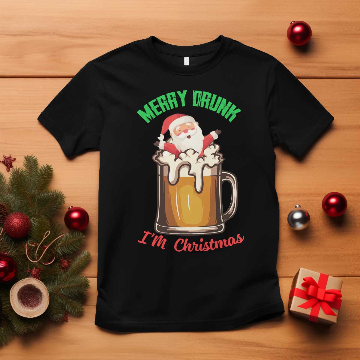 Funny Christmas Beer T Shirt Merry Drunk I'm Xmas Wasted Santa - Wonder Print Shop