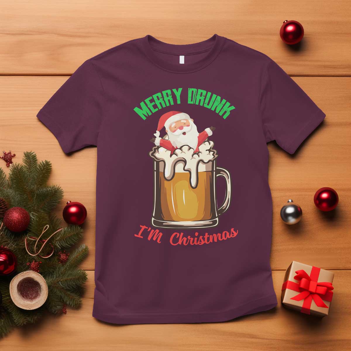 Funny Christmas Beer T Shirt Merry Drunk I'm Xmas Wasted Santa - Wonder Print Shop