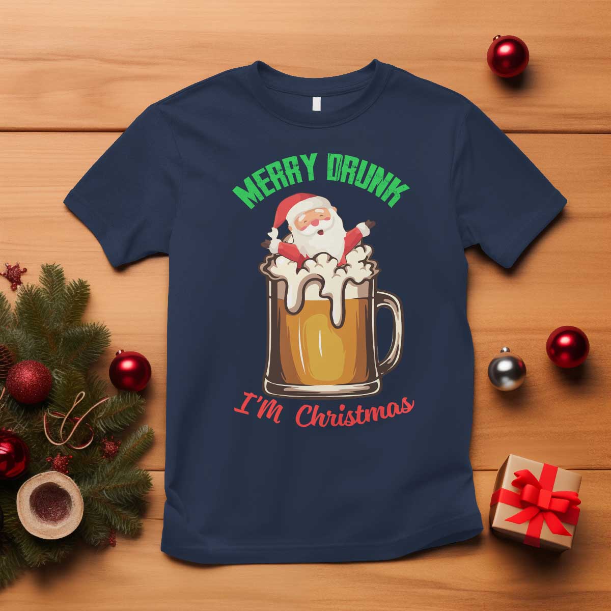 Funny Christmas Beer T Shirt Merry Drunk I'm Xmas Wasted Santa - Wonder Print Shop