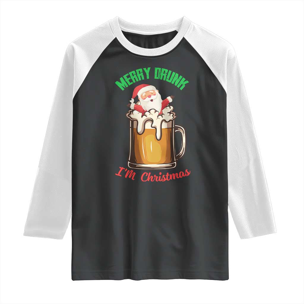 Funny Christmas Beer Raglan Shirt Merry Drunk I'm Xmas Wasted Santa - Wonder Print Shop
