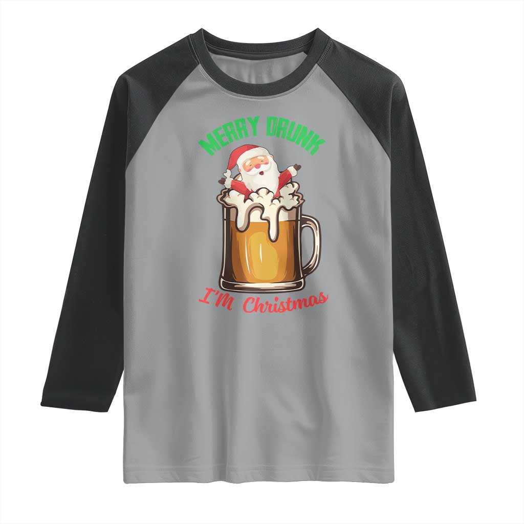Funny Christmas Beer Raglan Shirt Merry Drunk I'm Xmas Wasted Santa - Wonder Print Shop
